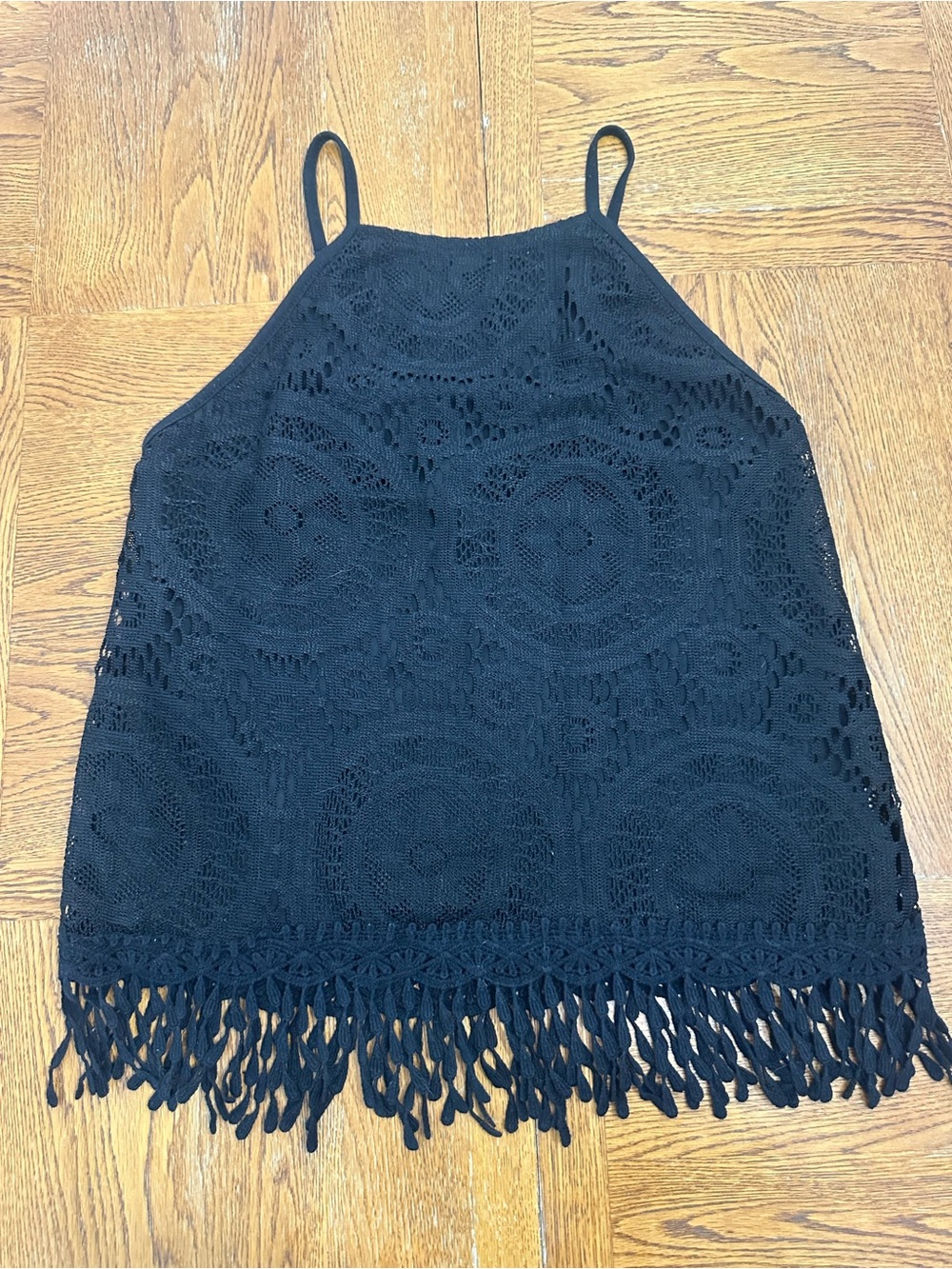 Xhilaration Women’s Black Crochet Lace Fringe Tank Top Size Small